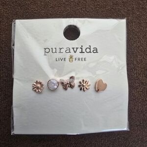 Pura Vida Rose Gold Faceted Stud Earring Set